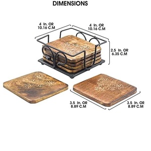 Dessous de verre en noyer forme carrée et ronde en bois MDF pierre et métal - Product Image 2