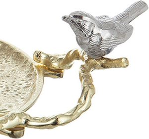 Imperial Opulence <b>Decorative</b> Tray with <b>Birds</b> on Handle Gold Surface and <b>Bird</b> Sculpted Leaf Details for Elegant Entertaining - Product Image 2