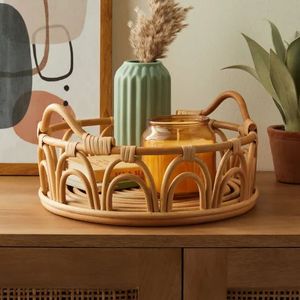 Bandeja de servicio de ratán hecha a mano para decoración del hogar de diseño único moderno o bandeja de caña o bambú a un precio razonable - Product Image 1