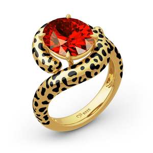 Bague de mode Jeulia Wild Beauty en argent sterling plaqué or 18 carats avec motif léopard et coupe ovale - Product Image 1