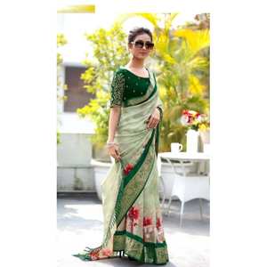 Impreso digital Pure Georgette Saree Trabajo pesado Borde Borlas Viscosa-Poliéster Material Calidad Festiva Blusa India Sari - Product Image 5