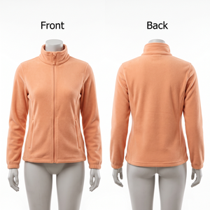 Chaqueta polar de invierno para mujer con capucha, cremallera completa, de algodón suave, spandex y modal, 280 GSM, con logo frontal lavado, cálida, color melocotón. - Product Image 1