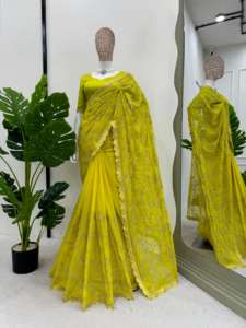 ผ้าส่าหรีผ้าไหมดีไซเนอร์สำหรับสวมใส่ในงานปาร์ตี้แต่งรหัสและลำดับ - Product Image 5