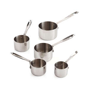 Tasses et cuillères à mesurer classiques rondes polies en argent avec poignées gravées pour des outils de cuisson et de cuisson précis Ustensiles de cuisine - Product Image 1