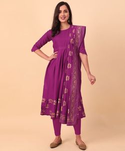 Traje Salwar Kameez Estilo Indio Pakistaní, Listo para Usar, Traje de Poliéster para Mujer, Vestidos Elegantes Cosidos, en Existencia, Estampado Digital - Product Image 2