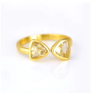 Citrine Gemstone Trillion Shape Gold Vermeil 925 Sterling Silver Bezel Set Adjustable Ring Engagement Silver Ring Healing's Ring