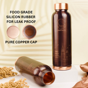 High Quality Hammered Copper Water <b>Bottle</b> for Yoga & Ayurveda Stylish Logo Design Quality Finish for <b>Travelling</b> Parties India - Product Image 5