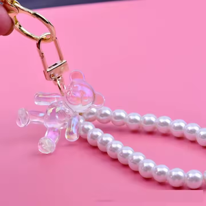 CALIENTE Perla Muñequera Llavero Correas de muñeca con oso Blanco Perla transparente Cuentas Llaveros Teléfono Bolsa Encanto Colgante Llavero Regalo - Product Image 3