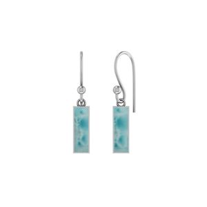 Boucles d'oreilles pendantes en argent sterling 925 de haute qualité, finition haut de gamme, forme baguette double cœur, sertie de larimar d'eau de mer, tendance, cadeau - Product Image 1