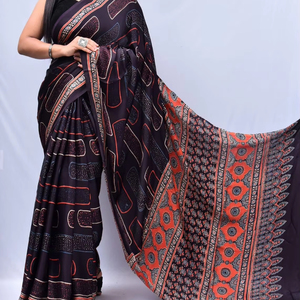 ส่าหรีผ้าไหมออร์แกนซ่าแท้นิ่มพิมพ์ลายดอกไม้สวยงามส่าหรีงานมือสี - Product Image 1