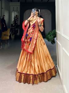 Nouveau élégant traditionnel Jacquard soie Paithani Lehenga Choli classique et contemporain Saree de mariée traditionnel pour les mariages - Product Image 3