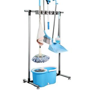 Adjustable Janitorial Cart Housekeeping Trolley <strong>Cleaning</strong> Cart on Wheels Housekeeping <strong>Caddy</strong> with Shelves Broom Mop Holder - Product Image 6