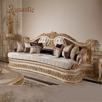 Ensemble de canapés en tissu classique doré de style royal européen, vente chaude, antique, de haute qualité, ensemble complet de canapés pour salon