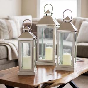 Ensemble de lanternes à bougies en acier inoxydable/verre pour décoration de table de 3 tailles différentes pour décorations intérieures et extérieures - Product Image 6