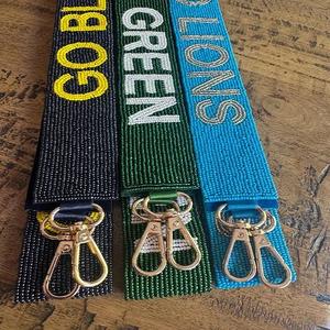 Sangle de sac de sport en coton bleu avec perles de verre, accessoire de sac élégant fait à la main avec personnalisation, parfait pour les jours de match - Product Image 2