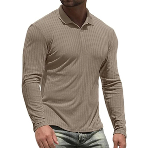 Camisetas de Manga Larga de Algodón para Hombre, Camisetas Polo de Alta Calidad, Camiseta a Rayas con Cuello en V Ajustada, Camisetas Superiores Masculinas - Product Image 6
