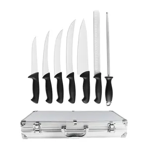 Pro 8pcs Natural Competition BBQ Set With Black Durable Plastic Handle And Alu Knife Case Semi-stiff Knife