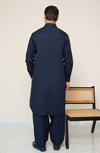 Conjunto de traje Shalwar Kameez para hombre de Color oscuro azul marino, 2 uds., ropa pakistaní e india, algodón, invierno y verano, informal, Salwar kameez - Product Image 2