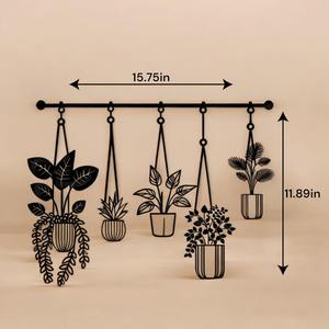 Decoración de Pared de Metal con Plantas Colgantes en Negro, Estilo Estético, para Dormitorio, Espacio Relajante, Cafetería y Estudio, Hecho a Mano en India - Product Image 4