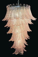 Grand Lustre Italien Vintage de Murano Soufflé Art Rose Feuille Lustre en Verre Luminaires pour Haut Plafond Hall d'Hôtel