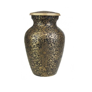 Urne funéraire de luxe pour adultes avec finition craquelée, urne funéraire en métal de qualité supérieure pour les cendres humaines, décorative en noir et or, OEM. - Product Image 4