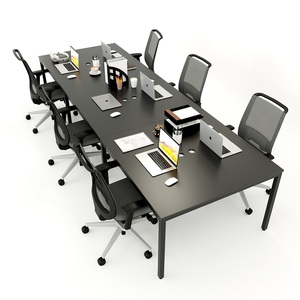 โต๊ะทำงานไม้หุ้มเบาะสไตล์มินิมอล 6 ที่นั่ง ขาเหล็กทรงตัวยู - Product Image 2