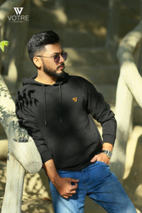 Sweat-shirt à capuche en coton uni de haute qualité 2025, impression de logo personnalisée, coupe ample, basique pour la saison hivernale, vente en gros - Product Image 3