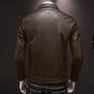 Veste en cuir pour homme en couleur marron Vestes de moto Vintage Faux cuir Outwear Casual Lightweight - Product Image 6