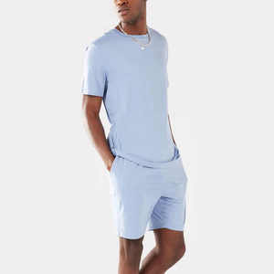 Conjunto de chándal de verano personalizado para hombre, Camiseta de cuello redondo lavada con piedra Vintage transpirable, pantalones cortos, ropa de calle informal a la moda - Product Image 1