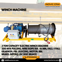 Torno Eléctrico de Servicio Pesado de 3 Toneladas con Altura de Elevación de 200m |   Cable de Acero de 14 mm |   Caja de Cambios Rotorq |   Motor ABB |   Grúas