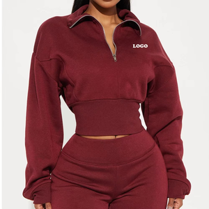 Sudadera Polo recortada personalizada para clima frío para mujer, ropa informal para mujer, sudaderas cortas con cremallera y cuello alto para mujer - Product Image 1