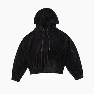 Sudadera con Capucha de Terciopelo Negro para Mujer, con Cordón y Puños Elásticos, Corte Holgado, Logotipo Estampado, Ropa Casual Negra, Fabricación Personalizada OEM, Ropa de Invierno - Product Image 4