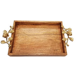 Atractivo diseñador de madera bandeja para servir comida con acento negro Mango De Metal mesa superior bandeja para servir café para suministros de Hotel - Product Image 2