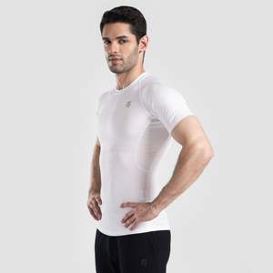 Shorts de compression GA à manches courtes en tissu tricoté 100% polyester, couleur blanche - Product Image 3