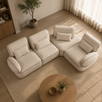 Canapé sectionnel moderne en tissu crème écologique avec rembourrage en éponge, avec chaise longue et accoudoirs, pour salon, appartement et hôtel