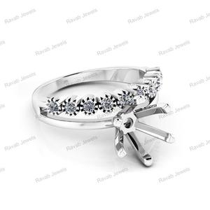 Buena calidad redondo 6mm Semi 925 plata esterlina sólida montaje hecho a mano Pre muescas V Prong media eternidad anillo para mujer regalo - Product Image 6