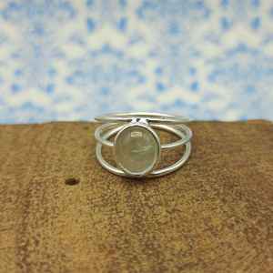 Anillo de piedra de cabujón semipreciosa de Prehnita, Plata de Ley 925 con diamante, Midi estilo minimalista, artículo de regalo fino, joyería - Product Image 3