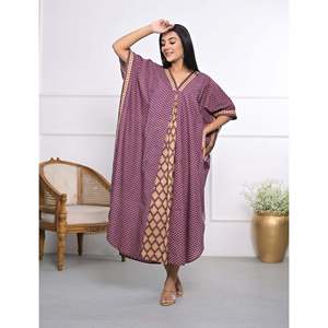 Caftán de Algodón Estampado a Mano, Vestido Casual Elegante para Mujer, Transpirable, Largo hasta el Suelo, para el Tiempo Libre, Club, Día de San Valentín - Product Image 6