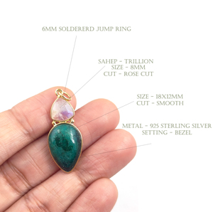 จี้แซฟไฟร์รูปล้านล้าน8มม. 18X12มม. มรกตสีทอง18K ฝา925สเตอร์โมสเตอร์โรเดียมชุบโรเดียม - Product Image 2