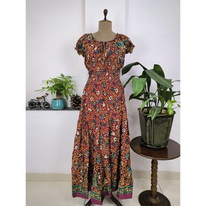 Women's Elegant Boho Style Floral Print <b>Dress</b> Free Size Long Floor-Length for Summer Beach Cottage Leisure Natural Breathable - Product Image 1