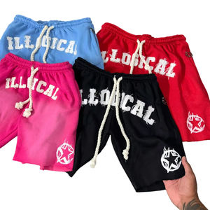 Streetwear décontracté solide en éponge française avec logo de broderie vieilli personnalisé ourlet brut coupe graphique vintage délavé au soleil haute rue acide - Product Image 5