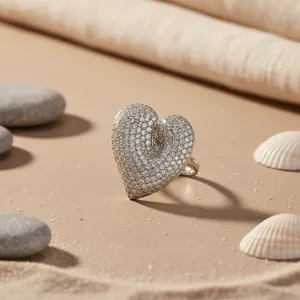 Heart Shape Diamond <b>Cocktail</b> <b>Ring</b> Unisex 925 Silver Rose <b>Gold</b> Plated Pave Setting Cluster Hip Hop Romantic Wedding Jewelry - Product Image 2