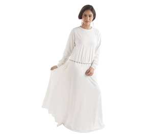 Dernières Abayas en tissu blanc organique pour femmes, confortables, manches extra longues, longueur au sol, teint uni, taille naturelle tissée - Product Image 1