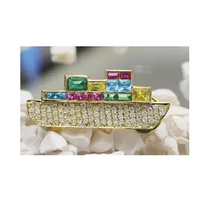 印度供应商提供的高品质14k金1.30 ctw钻石14k黄金宝石男士船胸针
