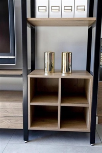 Soportes altos de TV de metal de estilo moderno con estantes y bandejas de madera Estantes Organizadores de muebles para el hogar interior - Product Image 4