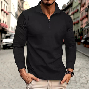 Men's Business Casual Polo Long Sleeve T-<b>shirt</b> spring and autumn Twill jacquard zipper polo <b>shirt</b> Comfortable and Breathable Top - Product Image 1