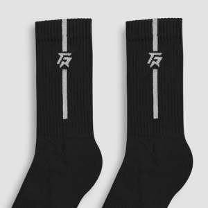 Chaussettes de sport StrideGuard personnalisables avec logo, haute compression en jacquard noir, antibactériennes et respirantes pour le cyclisme quotidien, imprimées - Product Image 3