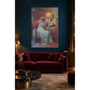 Fida Enjolras Femme regardant dans le miroir par la lumière des lampes, impression sur toile - Product Image 5