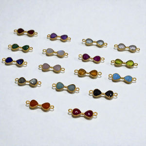 Connecteur DIY à double boucle en pierre précieuse rubis rose pour la fabrication de bijoux - Charme en pierre précieuse serti en or argent 925 - Product Image 4