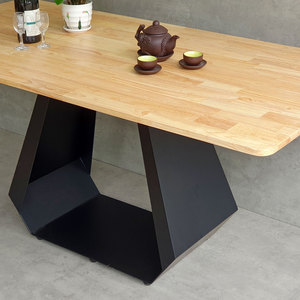 Modern Rectangular Dining <b>Table</b> 160x80cm Rubber <b>Wood</b> <b>Top</b> & Iron Legs Stable & Assembled BA68157 - Product Image 5